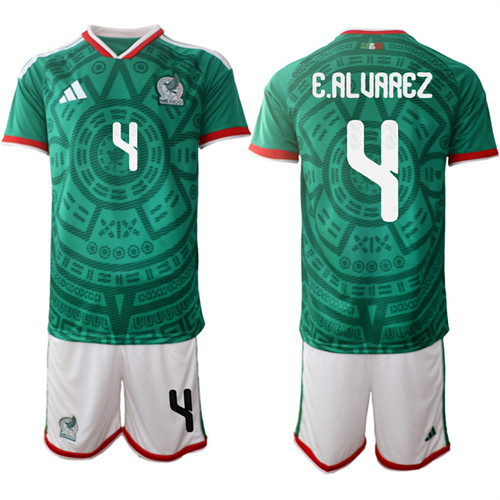 Men's Mexico #4 E.ALUAREZ National Team FIFA x World Cup 2026 Home Green On Field Jersey