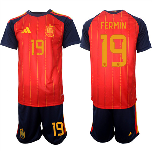 Men's Spain #19 FERMIN National Team FIFA x World Cup 2026 Home Red On Field Jerseys