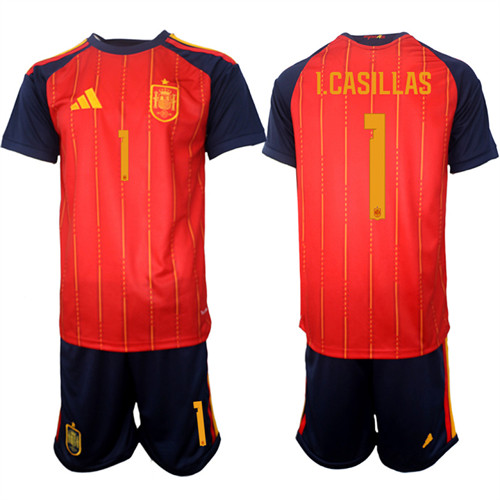 Men's Spain #1 I.CASILLAS National Team FIFA x World Cup 2026 Home Red On Field Jerseys