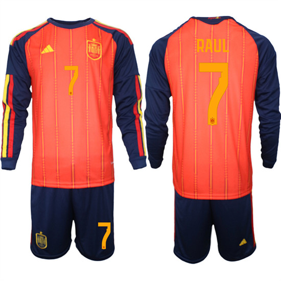 Men's Spain #7 RAUL National Team FIFA x World Cup 2026 Long Sleeve Home Red On Field Jerseys