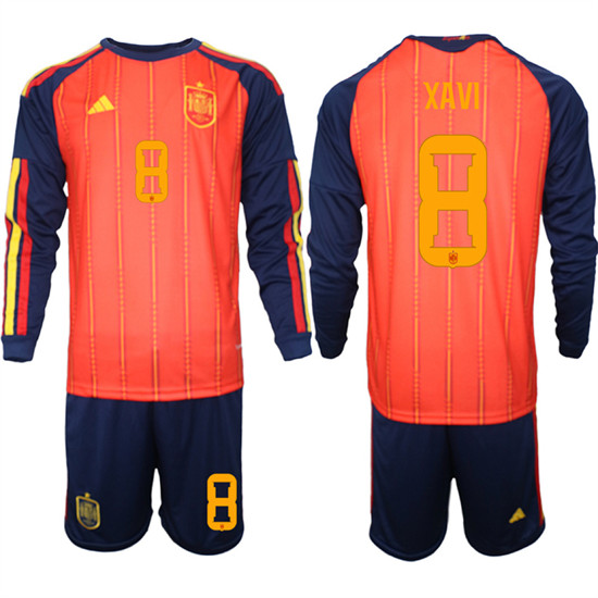 Men's Spain #8 XAVI National Team FIFA x World Cup 2026 Long Sleeve Home Red On Field Jerseys