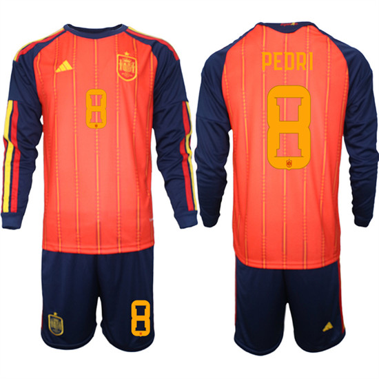 Men's Spain #8 PEDRD National Team FIFA x World Cup 2026 Long Sleeve Home Red On Field Jerseys