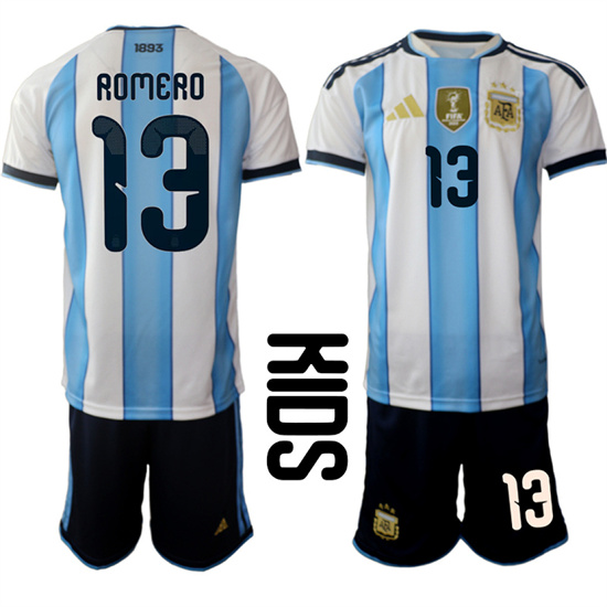 Youth Argentina #13 ROMERO National Team FIFA x World Cup 2026 Home White On Field Kids Jersey