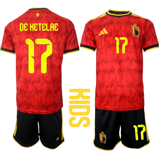 Youth Belgium #17 DE KETELAE National Team FIFA x World Cup 2026 Home Red On Field Kids Jersey