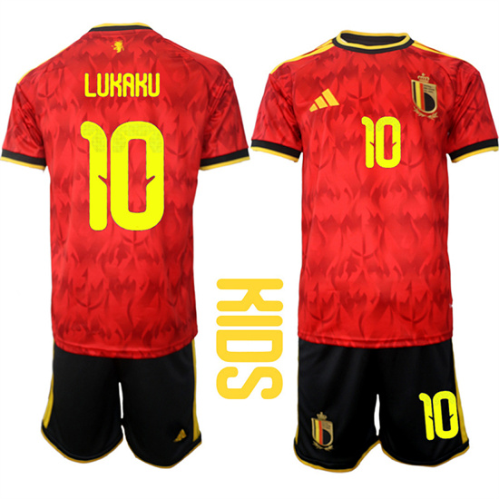 Youth Belgium #10 LUKAKU National Team FIFA x World Cup 2026 Home Red On Field Kids Jersey
