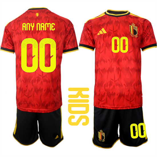 Youth Belgium Custom Any Name And Number National Team FIFA x World Cup 2026 Home Red On Field Kids Jersey