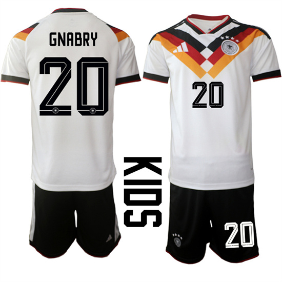 Youth Germany #20 GNABRY National Team FIFA x World Cup 2026 Home White On Field Kids Jersey