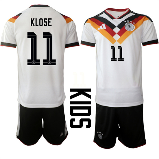 Youth Germany #11 KLOSE National Team FIFA x World Cup 2026 Home White On Field Kids Jersey