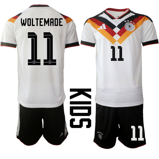 Youth Germany #11 WOLTEMADE National Team FIFA x World Cup 2026 Home White On Field Kids Jersey