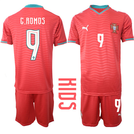 Youth Portugal #G.ROMOS National Team FIFA x World Cup 2026 Home Red On Eusebio special edition Kids Jersey