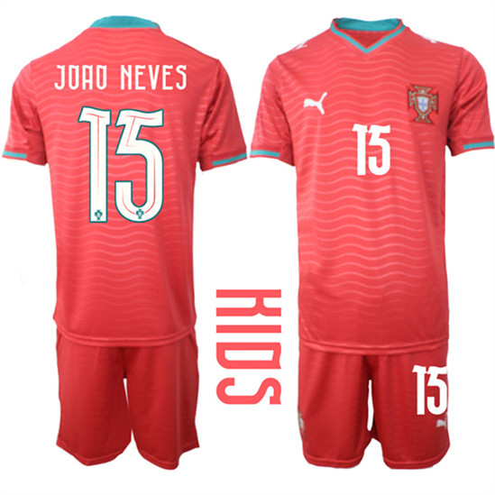 Youth Portugal #15 JOAO NEVES National Team FIFA x World Cup 2026 Home Red On Eusebio special edition Kids Jersey