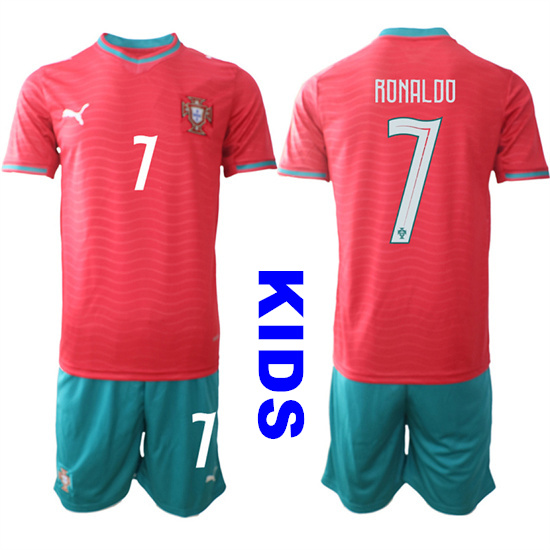 Youth Portugal #7 RONALDO National Team FIFA x World Cup 2026 Home Red On Eusebio special edition Kids Jerseys