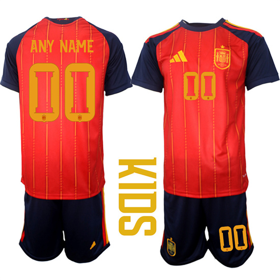 Youth Spain Custom Any Name And Number National Team FIFA x World Cup 2026 Home Red On Field Kids Jerseys