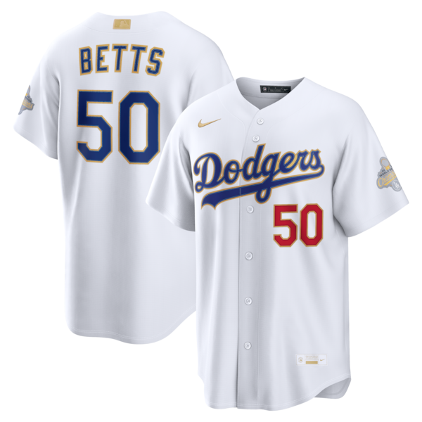 Men's Los Angeles Dodgers #50 Mookie Betts Nike White 2026 Gold Collection Stadium Jersey