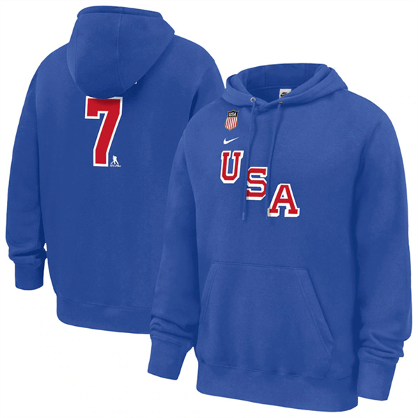 Men's US Hockey #7 Brady Tkachuk Royal 2026 Name & Number Hoodie