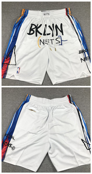 Mens Brooklyn Nets White Shorts (Run Small)