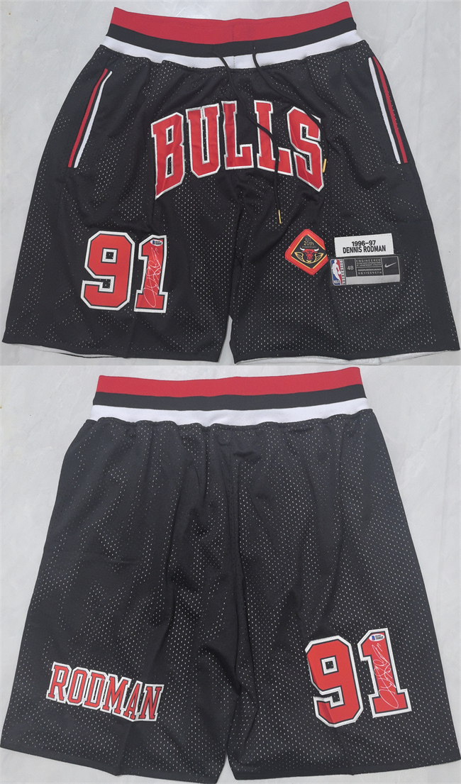 Men's Chicago Bulls #91 Dennis Rodman Black 2025 Shorts (Run Small)