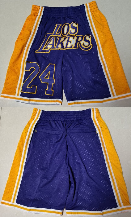 Men's Los Angeles Lakers #24 Purple Gold Shorts (Run Small)