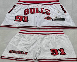 Men's Chicago Bulls #91 Dennis Rodman White 2025 Shorts