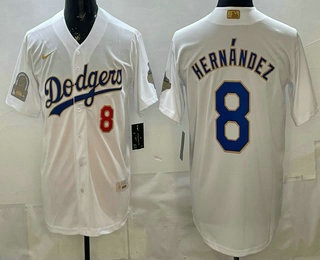 Men's Los Angeles Dodgers #8 Enrique Hernandez White Gold World Series Champions Collection Limited Jersey
