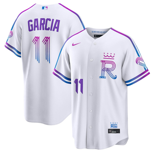 Men's Kansas City Royals #11 Maikel García White 2026 City Connect Stadium Stitched Baseball Jersey