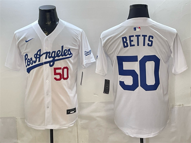 Men's Los Angeles Dodgers #50 Mookie Betts White Alternate Stadium Stitched Baseball Jersey