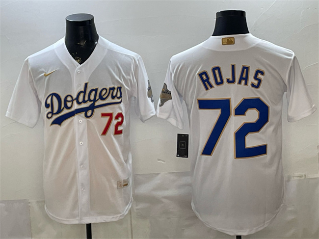 Men's Los Angeles Dodgers #72 Miguel Rojas White 2026 Gold Collection Stadium Stitched Baseball Jersey