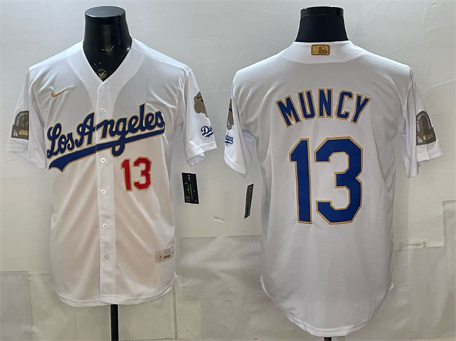Men's Los Angeles Dodgers #13 Max Muncy White 2026 Gold Collection 9x & B2B Champs Patch Stitched Baseball Jersey