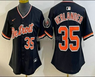 Women's Detroit Tigers #35 Justin Verlander Black Stadium Jersey