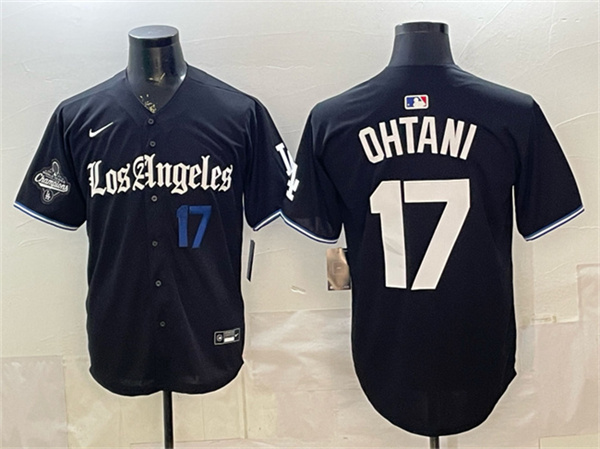 Men's Los Angeles Dodgers #17 Shohei Ohtani Black 2025 World Series Champions Patch 'Gothic Edition' Vapor Premier Limited Stitched Baseball Jersey