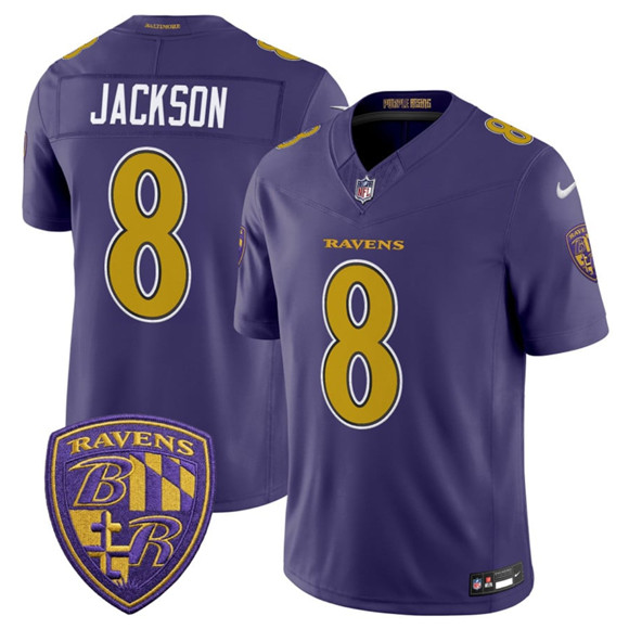 Men's Baltimore Ravens #8 Lamar Jackson Purple 2026 F.U.S.E. Alternate Vapor Limited Football Stitched Jersey