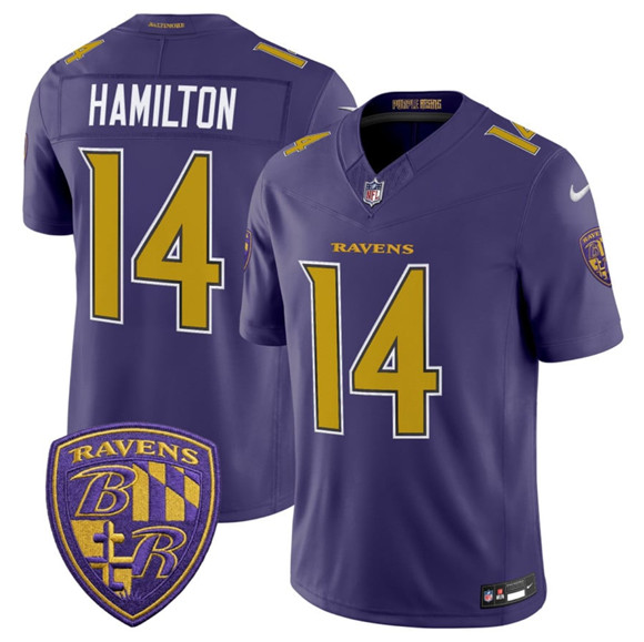 Men's Baltimore Ravens #14 Kyle Hamilton Purple 2026 F.U.S.E. Alternate Vapor Limited Football Stitched Jersey