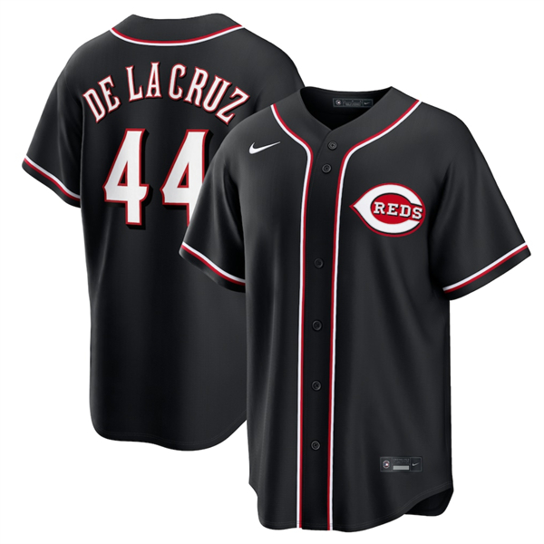 Men's Cincinnati Reds #44 Elly De La Cruz Black Out Stitched Baseball Jersey