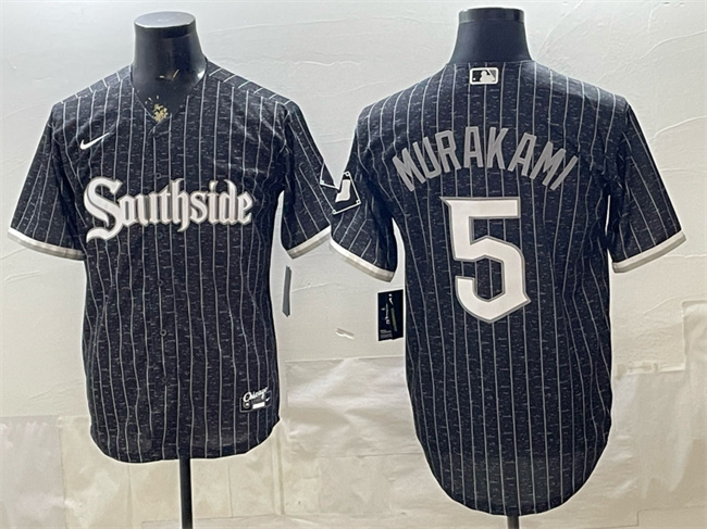 Men's Chicago White Sox #5 Munetaka Murakami Black 2021 City Connect Cool Base Stitched Jersey