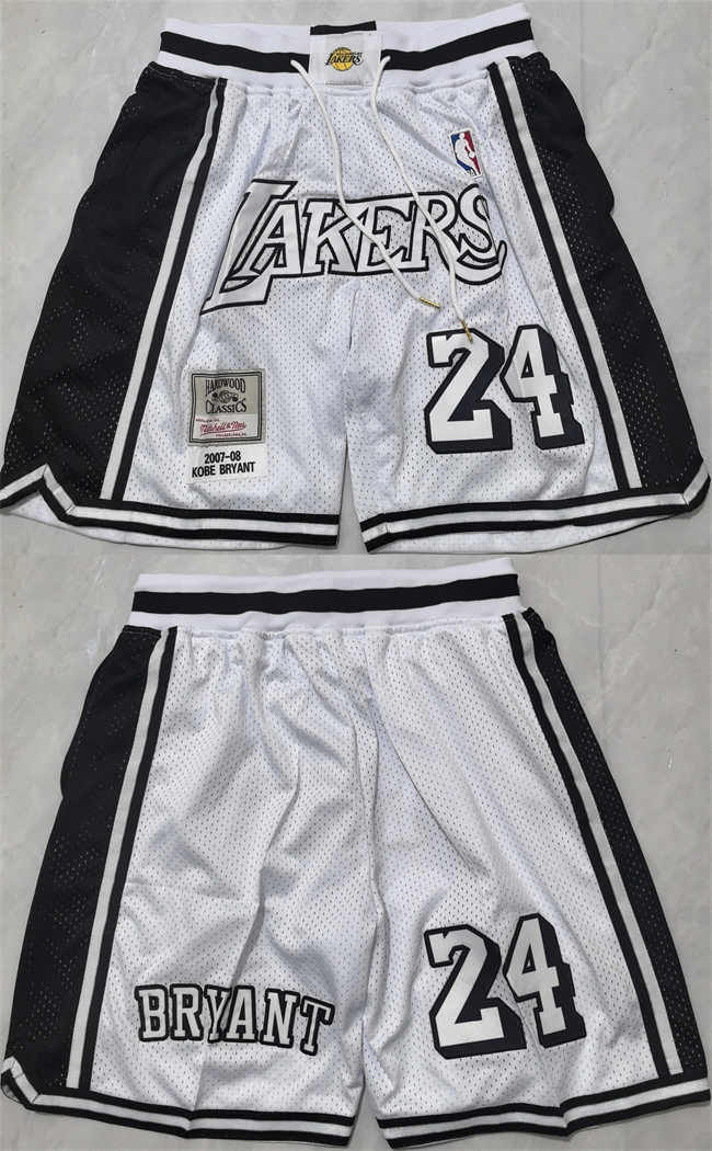Men's Los Angeles Lakers #24 Kobe Bryant White 2026 Shorts (Run Small)