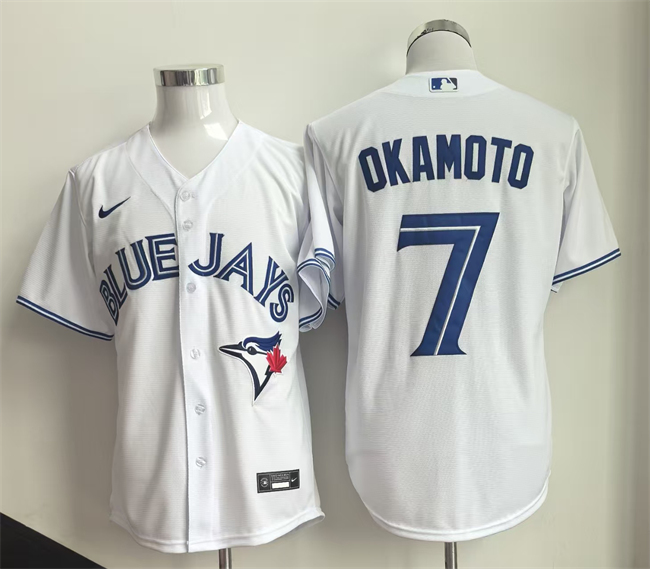 Men's Toronto Blue Jays #7 Kazuma Okamoto White Home Limited Stitched Baseball Jersey