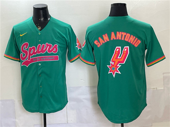 Men's San Antonio Spurs Team Big Logo Teal Stitched Baseball Jersey