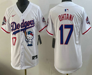 Youth Los Angeles Dodgers #17 Shohei Ohtani White Hello Kitty 2025 World Series Champions Limited Jersey