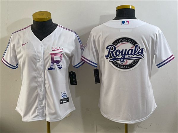 Womens Kansas City Royals Team Big Logo White 2026 City Connect Stadium Stitched Baseball Jersey(Run Small)