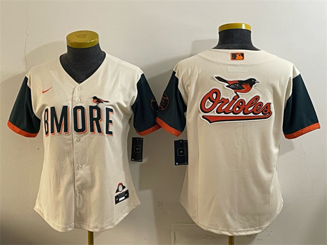 Women's Baltimore Orioles Team Big Logo Natural 2026 City Connect Stadium Stitched Baseball Jersey(Run Small)