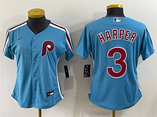 Women's Philadelphia Phillies #3 Bryce Harper Blue Stitched Baseball Jersey(Run Small)