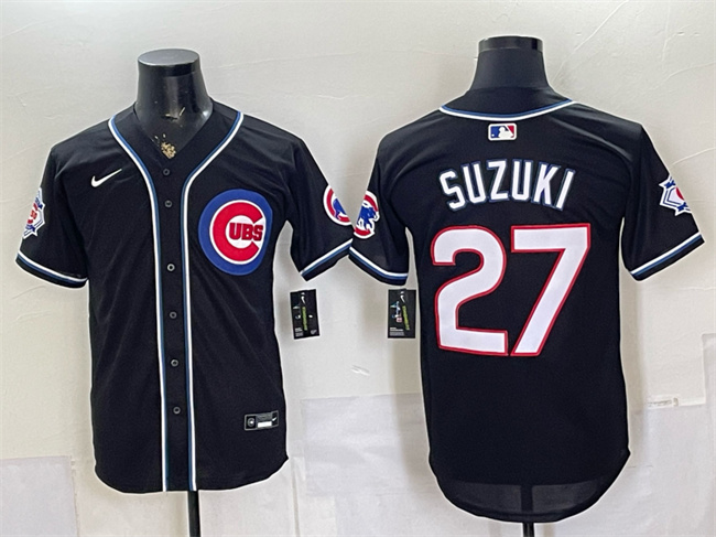 Men's Chicago Cubs #27 Seiya Suzuki 150th Anniversary Black Out Style Vapor Premier Limited Stitched Baseball Jersey
