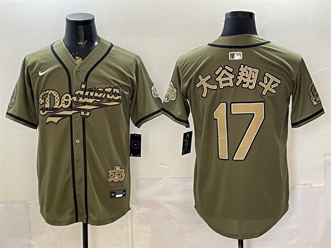 Mens Los Angeles Dodgers #17 大谷翔平 Olive 2026 Armed Forces Day Stitched Baseball Jersey
