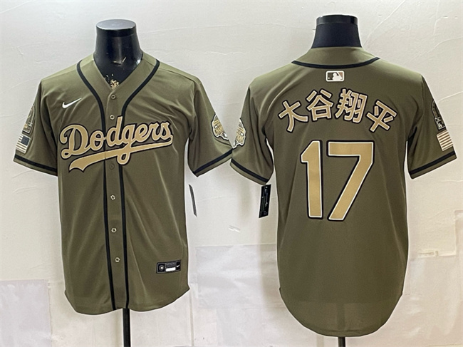 Men's Los Angeles Dodgers #17 大谷翔平 Olive 2026 Armed Forces Day Stitched Baseball Jersey