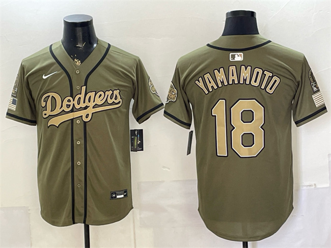Men's Los Angeles Dodgers #18 Yoshinobu Yamamoto Olive 2026 Armed Forces Day Stitched Baseball Jersey