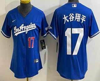 Women's Los Angeles Dodgers #17 大谷翔平 Blue Japanese Alternate Stadium Jersey