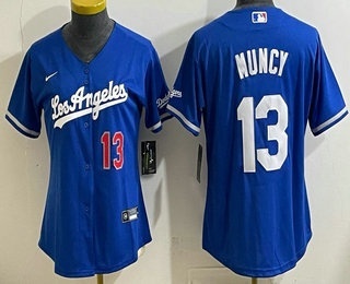 Women's Los Angeles Dodgers #13 Max Muncy Blue Alternate Stadium Jersey