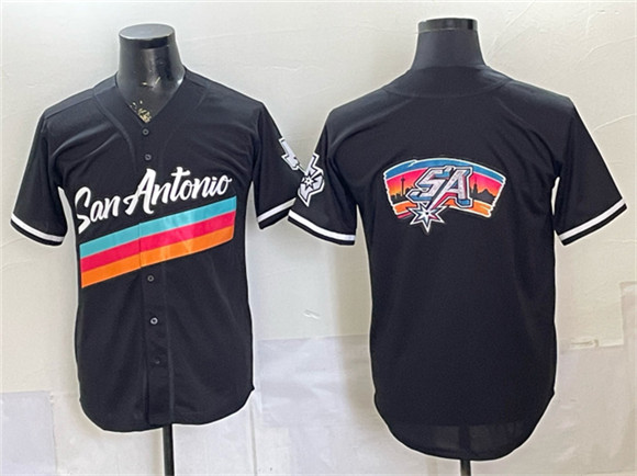 Men's San Antonio Spurs Team Big Logo Black Stitched Baseball Jersey