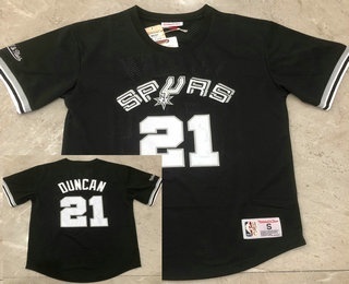 Men's San Antonio Spurs #21 Tim Duncan Black Short-Sleeved Swingman Stitched Throwback Jersey