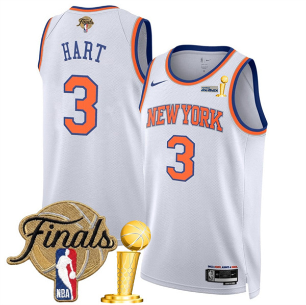New Yok Knicks #3 Josh Hart White 2026 Finals Patch And Finals Champions Patch Association Edition Stitched Basketball Jersey